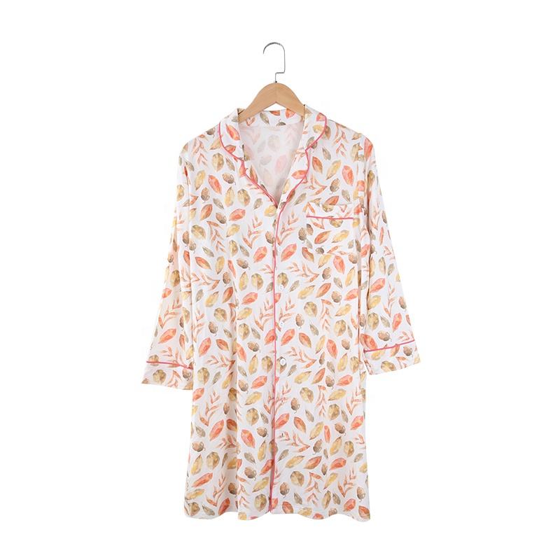 Pijama mãe de manga comprida em botão de viscose de bambu de alta qualidade, vestido feminino macio para dormir