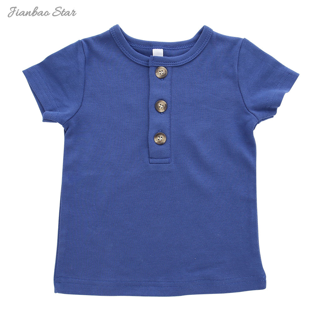 Boutique cor lisa manga curta camiseta do bebê crianças criança verão unissex camisa roupas de bebê