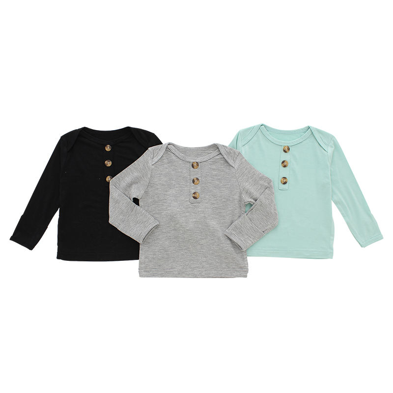 Tops de bebê estilo clássico atacado cor sólida pijamas de bambu algodão manga longa camiseta OEM design personalizado roupas infantis para bebês