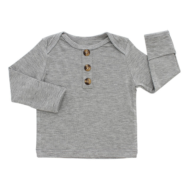 Tops de bebê estilo clássico atacado cor sólida pijamas de bambu algodão manga longa camiseta OEM design personalizado roupas infantis para bebês