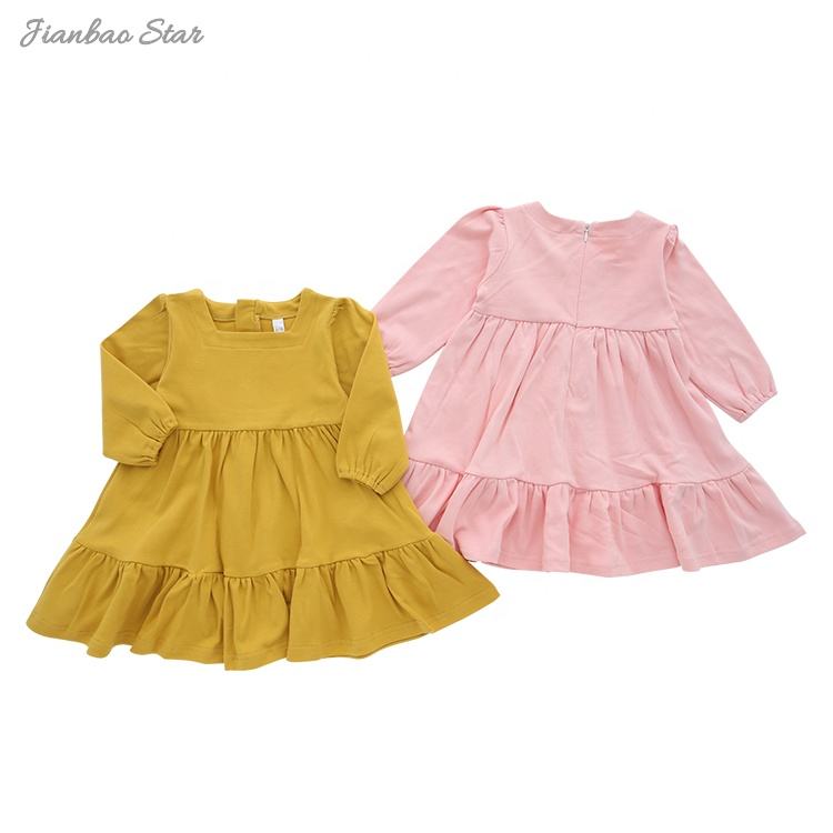 Vestido de menina com babados, roupas de bebê de alta qualidade, durável, usando várias meninas, casual, elegante, impressão, verão, bambu, estilo OEM