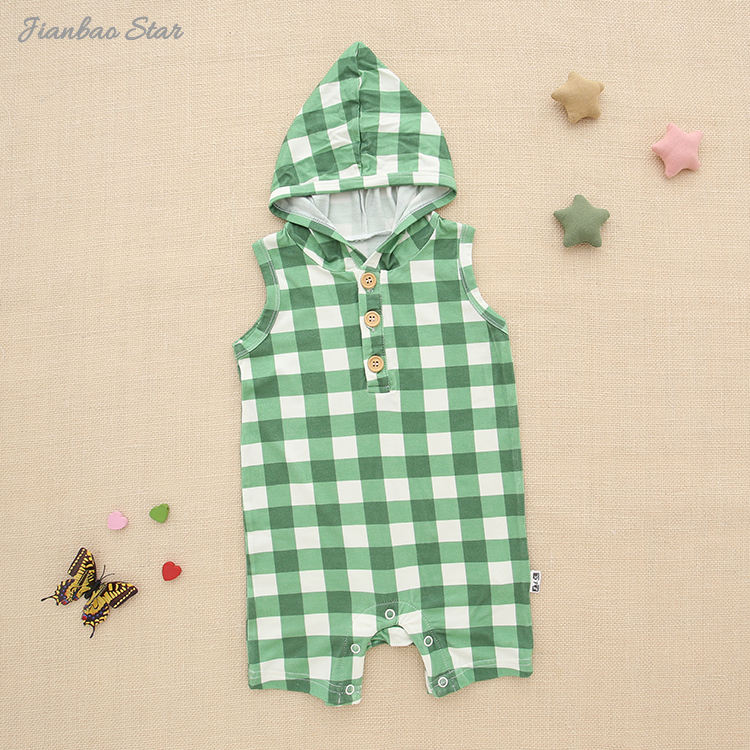 Novo design do bebê com capuz tanque shortall macacão de bambu elastano algodão macio roupas do bebê recém-nascido verão sem mangas roupas do bebê
