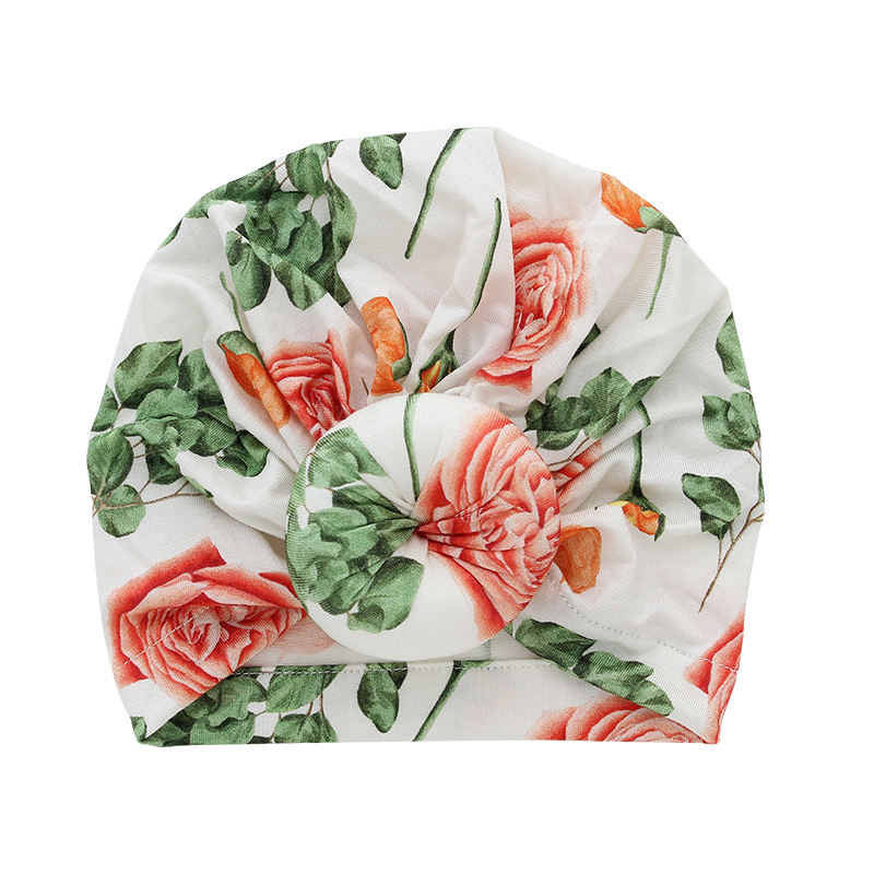 Adorável chapéus de bebê tecido de bambu doce flora padrão muçulmano decoração facial acessórios personalizados conjunto de macacão de bebê