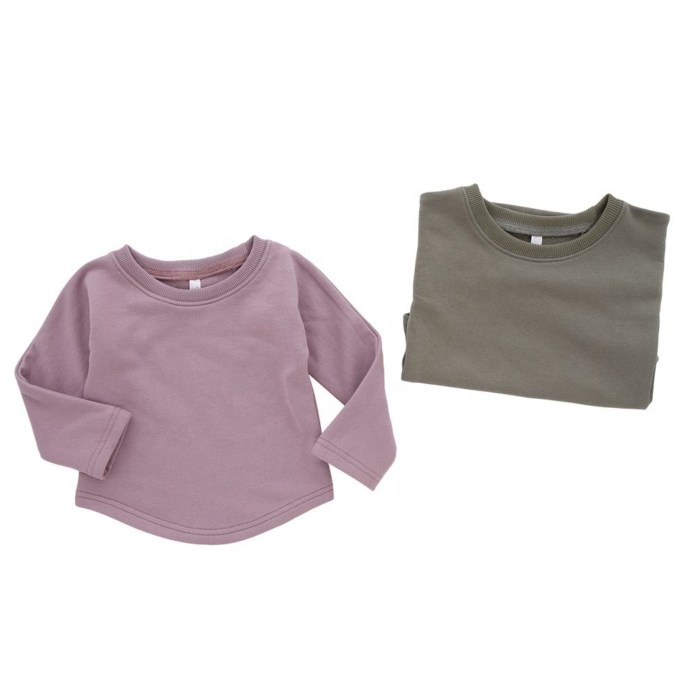 Roupa clássica de estilo solto atacado cor sólida pijamas de bambu algodão manga longa camiseta OEM design personalizado roupas de bebê crianças