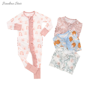Roupa de bebê macia com estampa personalizada, novo design, zíper alto, de bambu, roupa de pijama para bebê