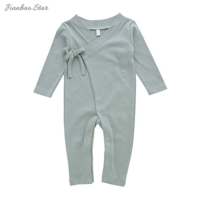 Venda quente de fábrica novo design popular cor personalizada gravata lateral carcela renda manga longa macacão de bebê roupas de bebê