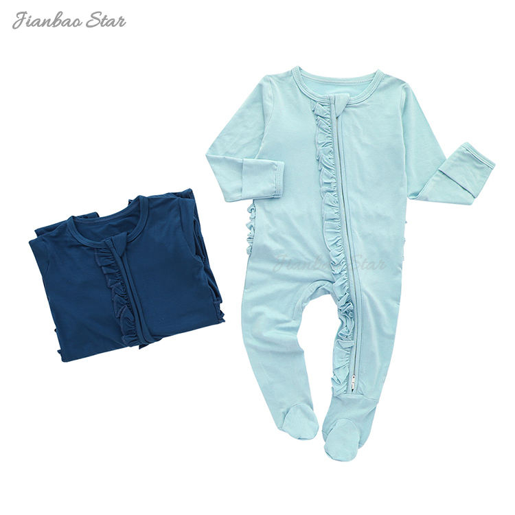 Mangas compridas unissex recém-nascidos meninos e meninas com zíper frontal babados design macacão de bebê roupas de bebê conjunto