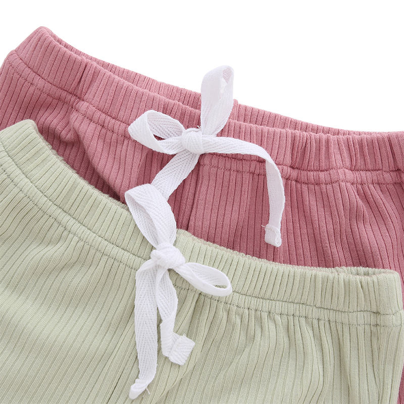 Conjunto de 2 peças de roupas de verão unissex de bambu com nervuras para a pele, mangas curtas, shorts, roupas de verão para bebês e crianças