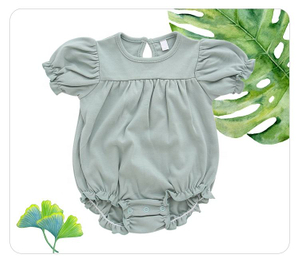 Moda atacado infantil roupas da menina do bebê verão de bambu algodão plissado manga macacão cor sólida vestido bodysuit roupas