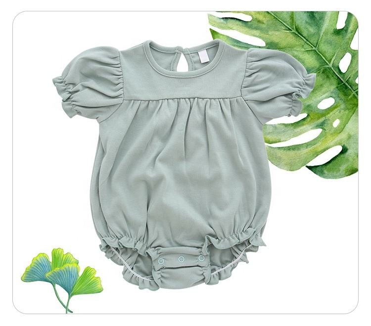 Moda atacado infantil roupas da menina do bebê verão de bambu algodão plissado manga macacão cor sólida vestido bodysuit roupas