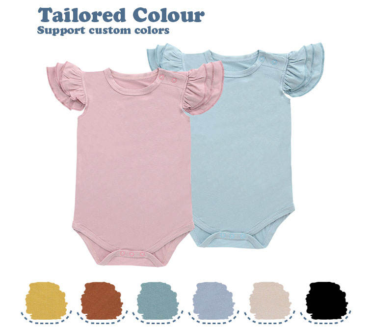 100% algodão tricotado com estampa personalizada OEM cor sólida pétala sem mangas verão macacão de bebê macacão de menina