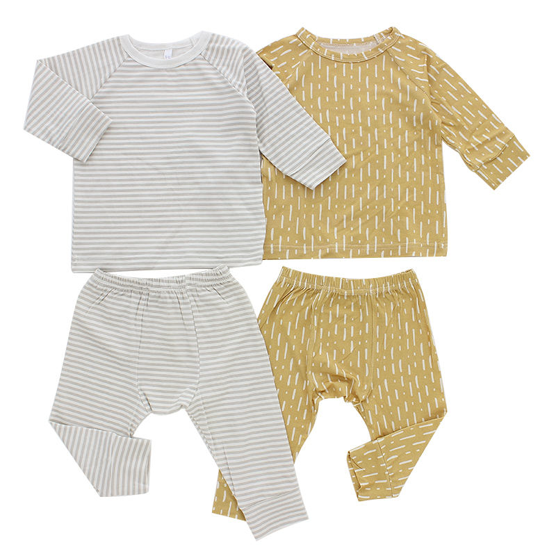 Conjunto de roupas para bebês recém-nascidos, listras horizontais, 2 peças, pijama de manga comprida, 100% algodão, venda imperdível