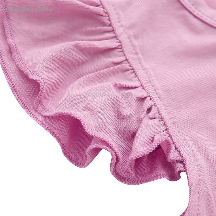 Venda quente estilo verão personalizado 100% malha orgânica babados sem mangas botões recém-nascidos vestidos da menina do bebê macacão de bebê