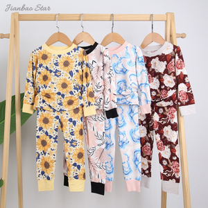 Conjunto de pijamas para bebês com designs impressos personalizados, bambu/algodão, roupas infantis, fábrica, ecológico, 2 peças, manga comprida, conjunto casual para bebês