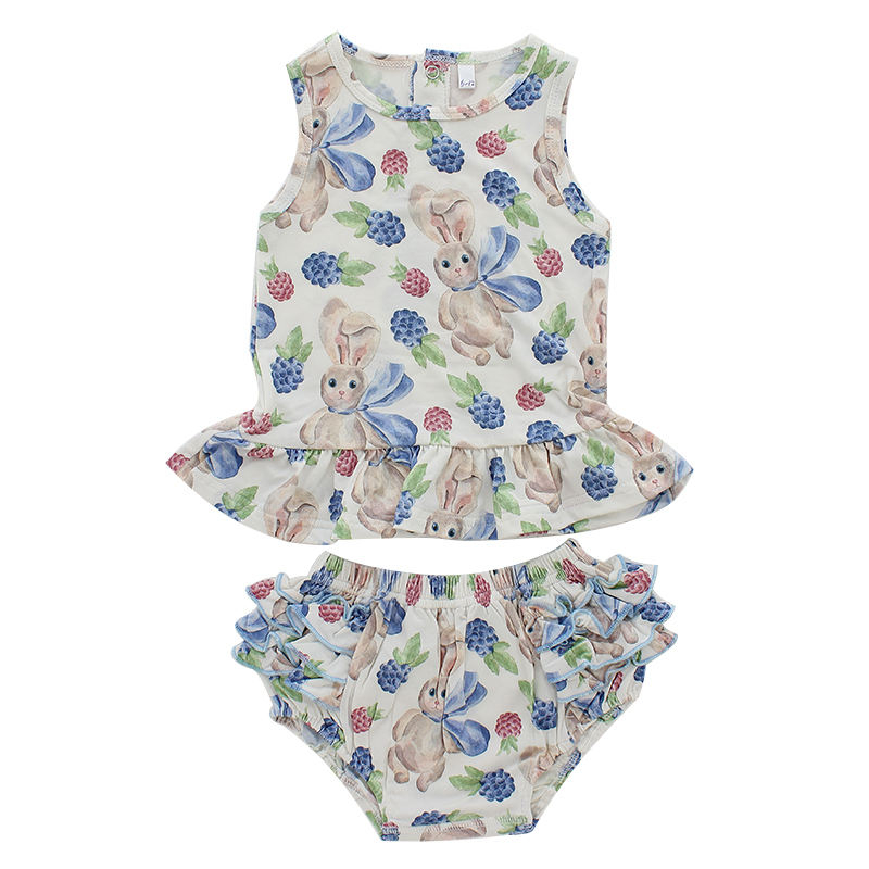 Conjunto de pijamas de bebê direto da fábrica, sem mangas, roupa de dormir, bambu, elastano, algodão, unissex, verão, roupas de duas peças
