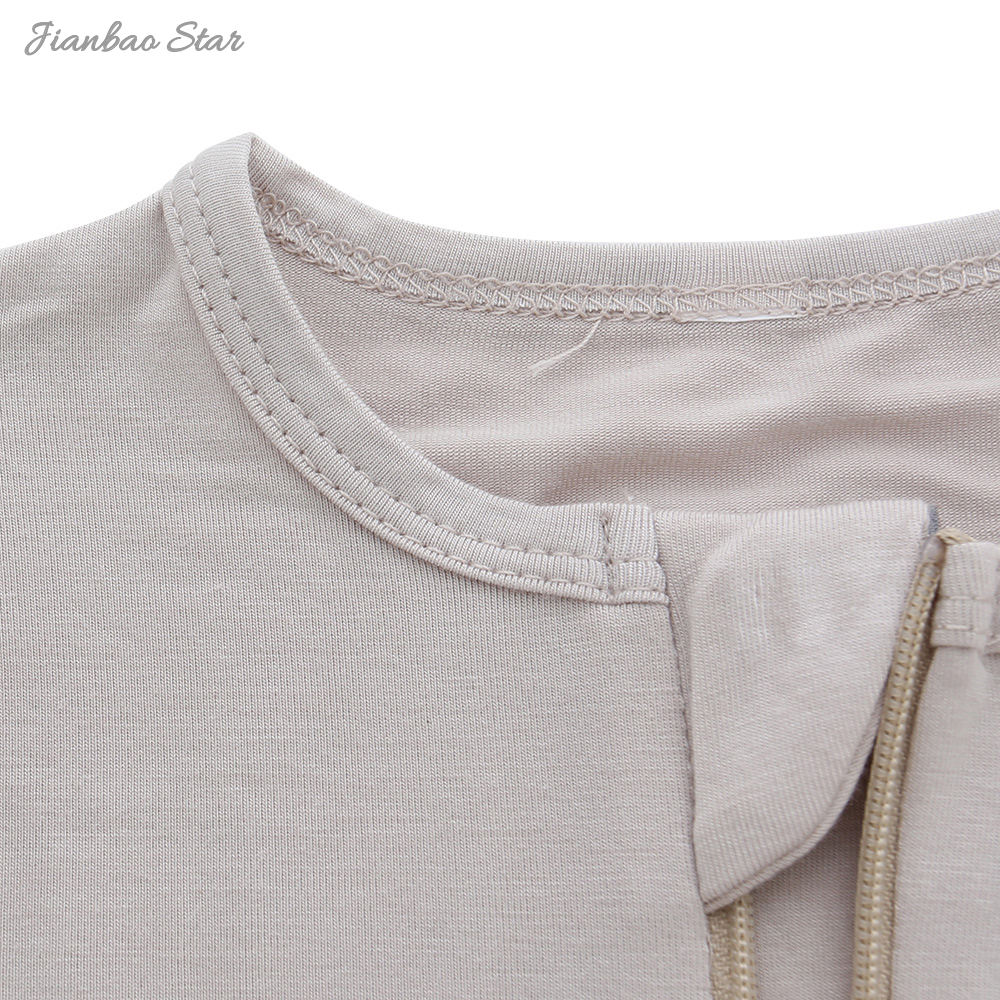 Atacado recém-nascido manga longa zíper outono inverno roupas de bebê personalizado cor sólida unisex 95% macacão de bebê de bambu