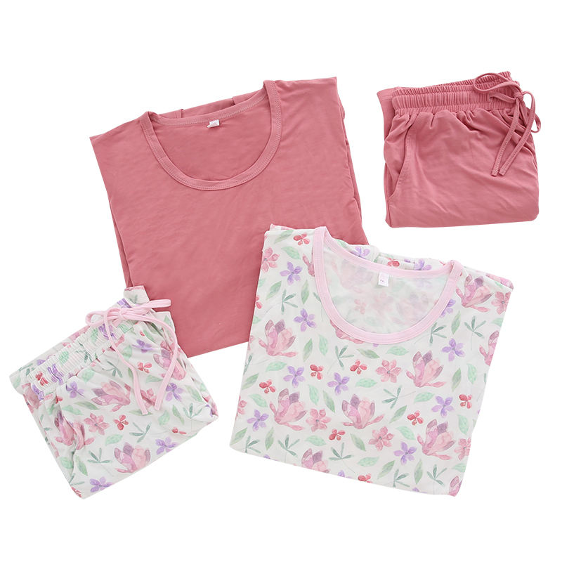 95% bambu 5% tecido elastano extra macio meninas ou mulheres roupas de verão manga curta tops e calças curtas conjuntos de pijamas de mamãe