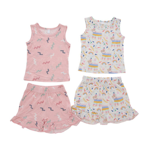 Venda quente atacado personalizado 100% algodão tecido de bambu respirável conjunto de roupas verão unisex sem mangas terno do bebê