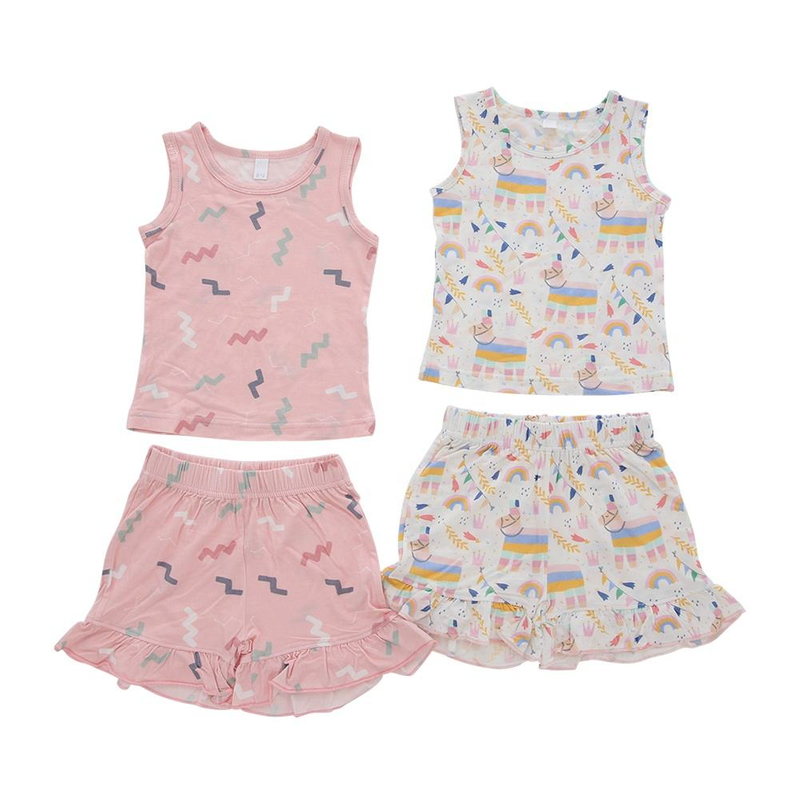 Venda quente atacado personalizado 100% algodão tecido de bambu respirável conjunto de roupas verão unisex sem mangas terno do bebê