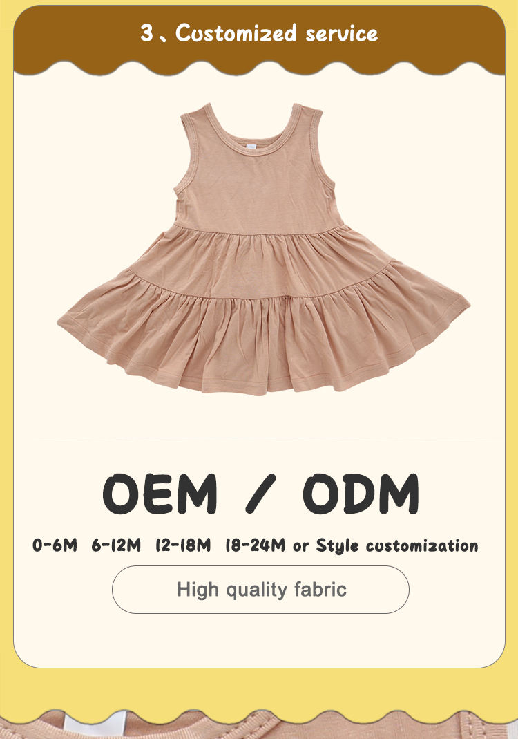Vestido de bebê sem mangas estilo verão, atacado de alta qualidade, algodão de bambu, suspensório, saia macia para meninas