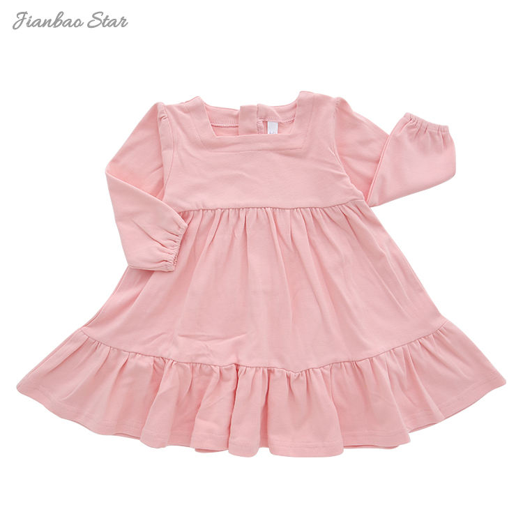 Atacado design personalizado bebê crianças vestido de manga longa lindo macacão de bebê conjunto outono cor sólida moda saia da menina do bebê