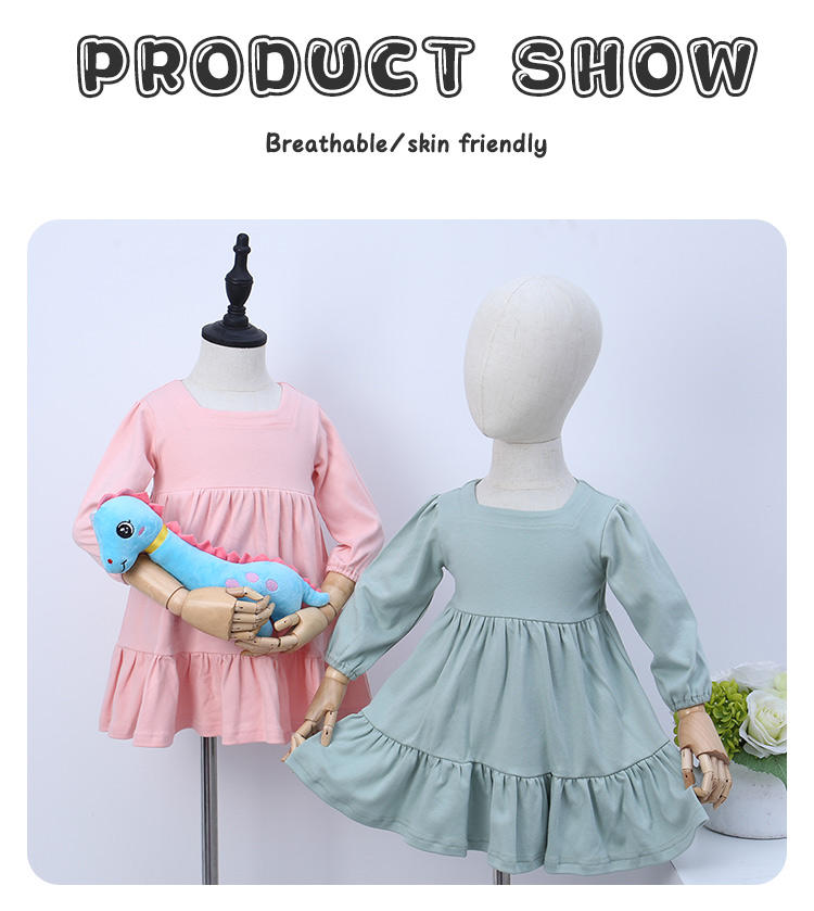 Atacado design personalizado bebê crianças vestido de manga longa lindo macacão de bebê conjunto outono cor sólida moda saia da menina do bebê