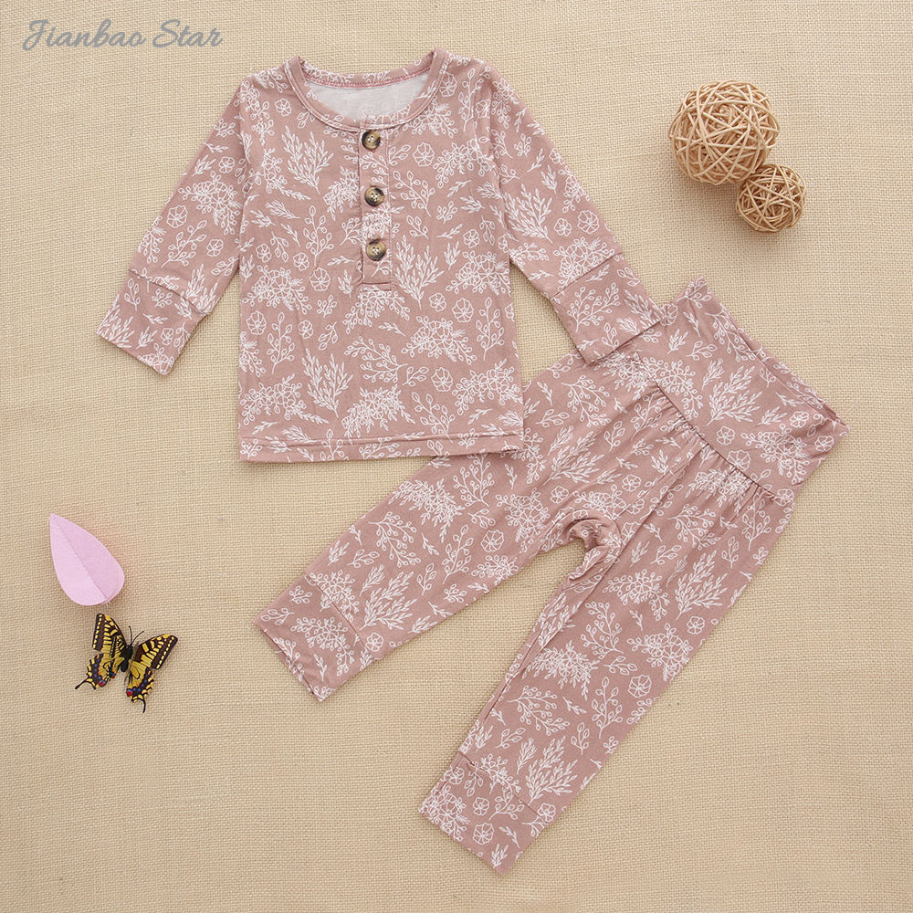 Conjuntos de roupas de bebê de manga comprida de venda quente de algodão de bambu Tecido ecológico 2 peças de pijama casual definido em preço de fábrica Conjuntos de roupas de bebê menina