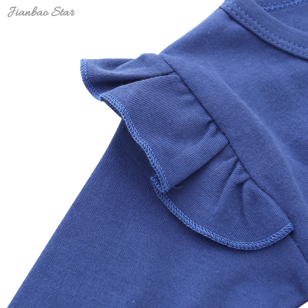 Boutique design de inverno estilo babado com botão de pressão 100% algodão recém-nascido bebê menina macacão conjunto macacão
