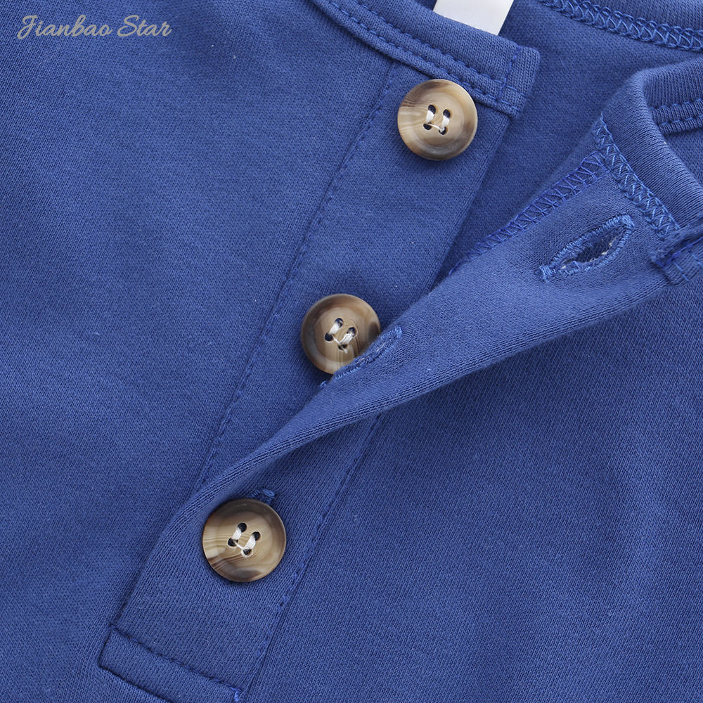 Novidades, venda quente casual de alta qualidade, cor personalizada, mangas curtas, botões, roupas de bebê, macacão de bebê