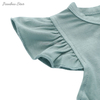 Romper de babado para bebê com estampa personalizada de spandex de bambu