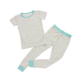 Conjunto de duas peças de roupas infantis para bebês, blusa de manga curta e calças compridas, design personalizado, cor sólida, conjunto de pijama infantil