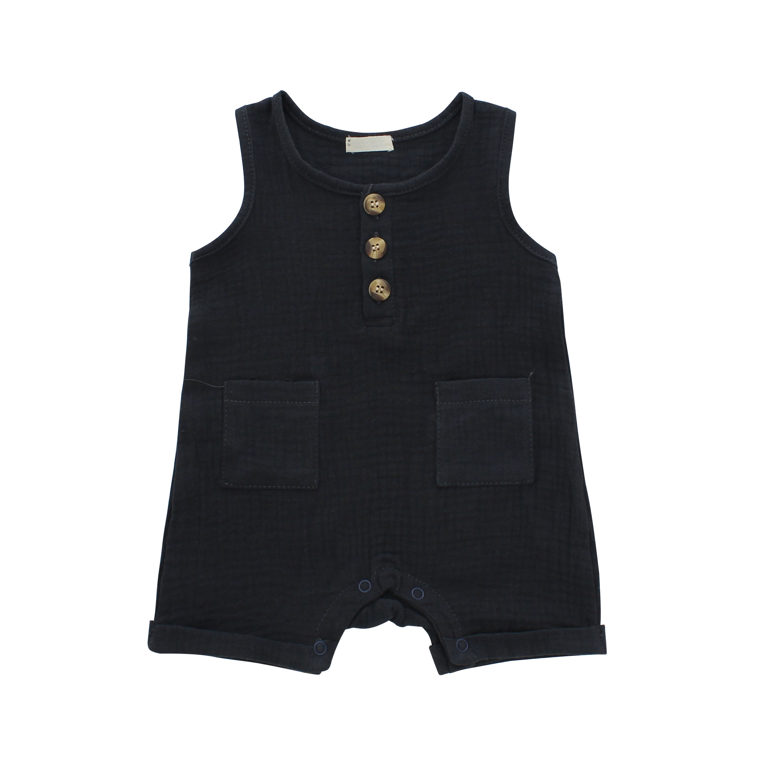 Atacado roupas de bebê personalizar padrão de cor verão sem mangas suspender botão design menina meninos bebê macacão conjunto