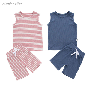Atacado conjunto de roupas de bebê verão shorts colete conjunto recém-nascido menina meninos conjuntos de roupas cor sólida roupas de bebê