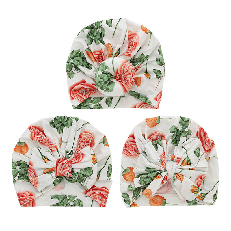 Adorável chapéus de bebê tecido de bambu doce flora padrão muçulmano decoração facial acessórios personalizados conjunto de macacão de bebê