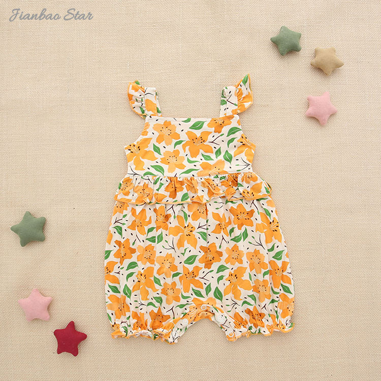 Novo lançamento plissado sem mangas macacão de bebê primavera verão incrível corte e estilo doce tecido de algodão de bambu roupas de meninas do bebê