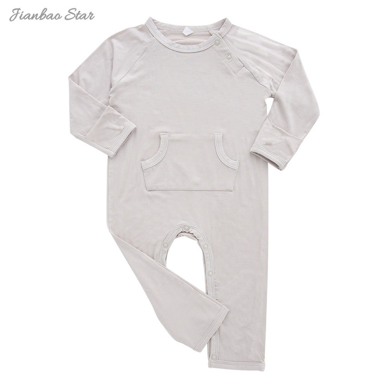 Recém-chegados de alta qualidade venda superior personalizado cor sólida botão de bambu unisex mangas compridas macacão de bebê