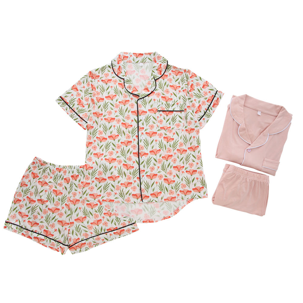 Pijama feminino super macio de verão, cor personalizada, roupa de dormir, 2 peças, confortável, algodão de bambu, pijama para mamãe
