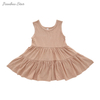 Tecido de bambu cor lisa sem mangas mangas curtas e mangas compridas Uma série de bebês meninas vestido infantil estilo babado