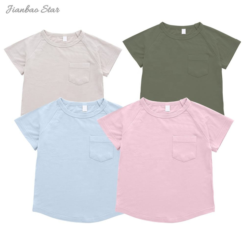 Estilo clássico roupa solta atacado cor sólida pijamas de algodão de bambu manga curta camiseta para bebês crianças adultos
