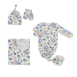 Conjuntos inteiros de pijamas para bebês recém-nascidos, 4 peças, todas as estações, com chapéu, luvas e cobertor, conjuntos de presentes para bebês