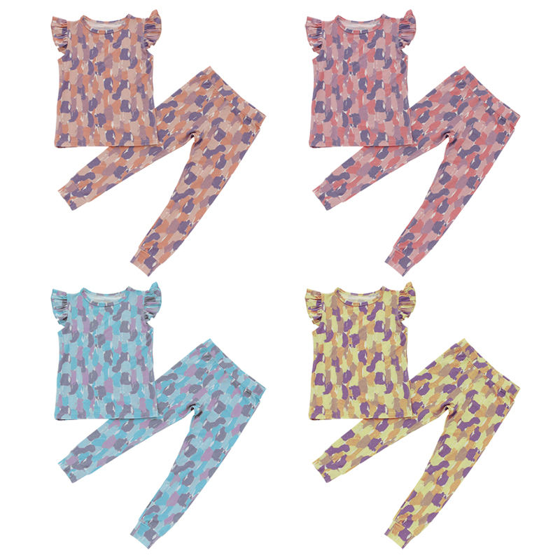 Design de verão bebê criança meninas roupas doce babado sem mangas tops e calças compridas crianças 2 peças conjuntos de roupas