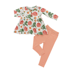 Conjunto de roupas de bebê meninas de manga longa por atacado Conjunto de pijamas de bebê causais ecológicos de fábrica Conjunto de roupas de tecido de algodão elastano de bambu