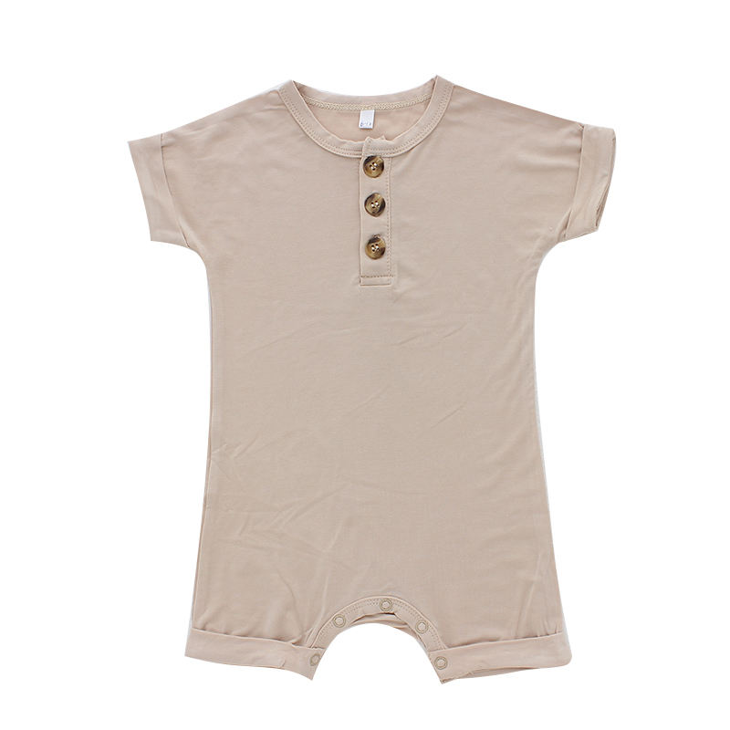 Conjunto de macacão para bebê recém-nascido, manga curta, estilo botão, alta qualidade, 95% bambu e 5% elastano, tecido, macacão de verão para bebês