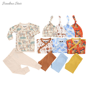 Moda atacado conjunto de pijamas de bebê manga longa roupa de dormir bambu elastano algodão unissex outono roupas de duas peças