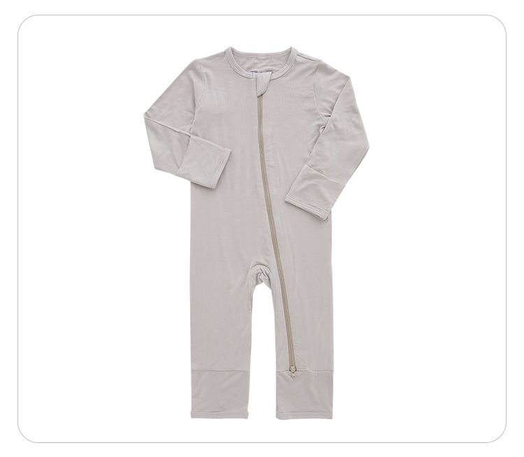 Clássico design de cor sólida suspender bambu algodão manga longa adorável bebê macacão outono crianças corpo terno macacões com zíper