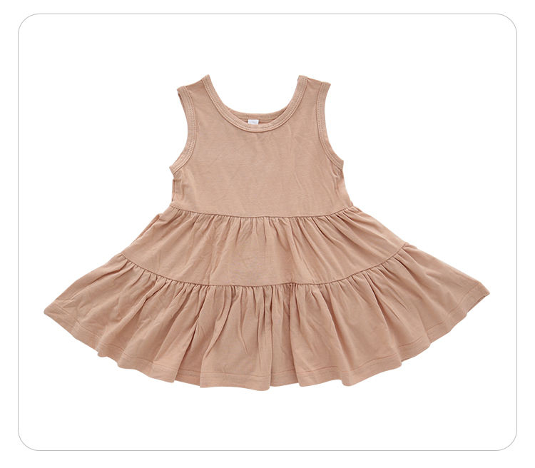 Vestido de bebê sem mangas estilo verão, atacado de alta qualidade, algodão de bambu, suspensório, saia macia para meninas