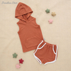 Novo design roupas cores sólidas de alta qualidade conjunto roupas bebê com nervuras bambu sem mangas unisex hoodies e calças curtas