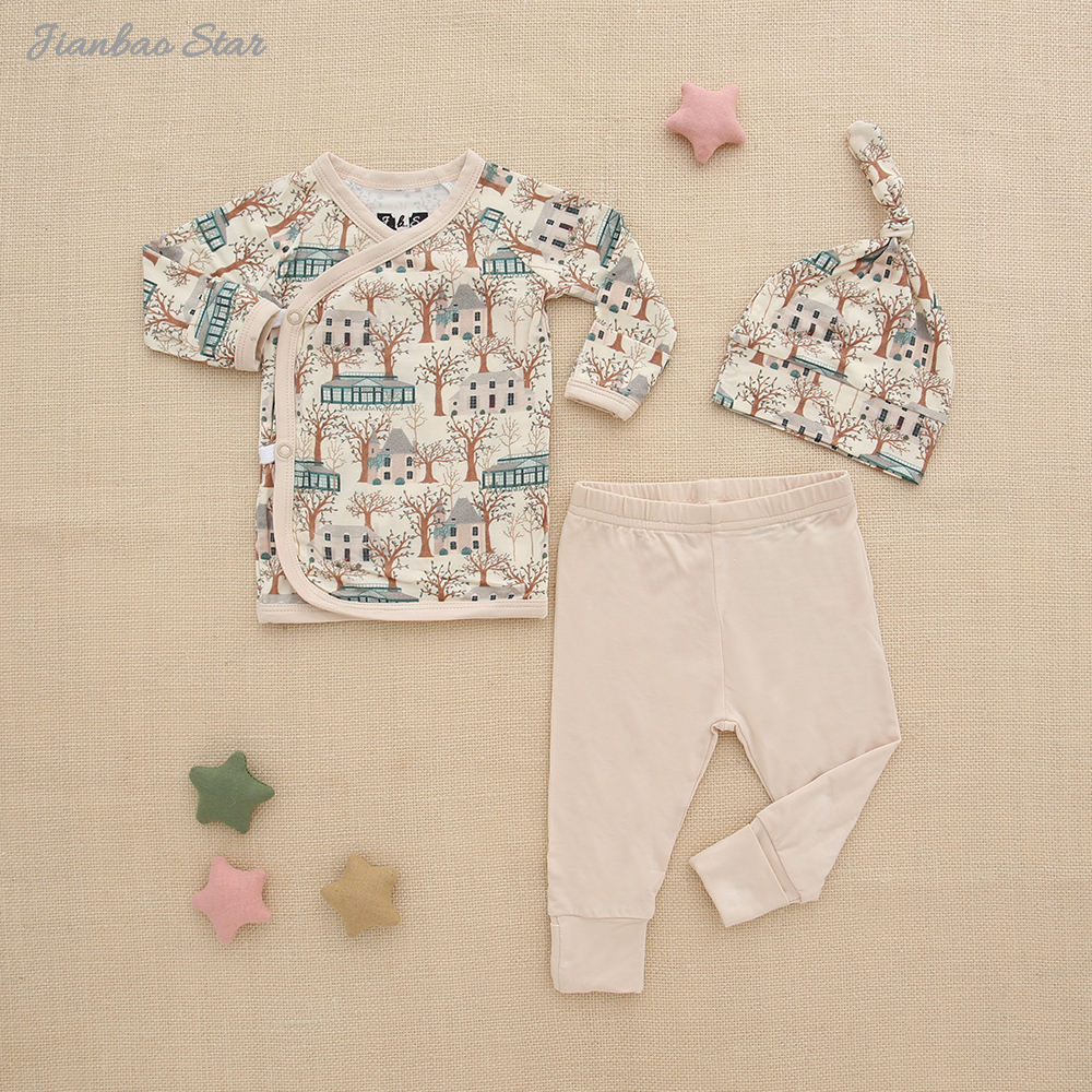 Atacado 0-24m conjuntos de pijamas do bebê outono manga longa malha algodão meninos meninas roupas 3 peças roupas do bebê conjunto presente