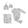 Bebê recém-nascido 0-2 anos temporada completa gola envelope estampa simples saco de dormir chapéu faixa de cabeça conjunto de saco de dormir vestido de bebê