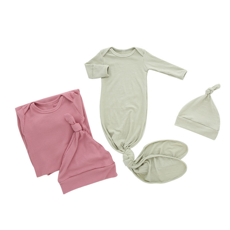 Saco de dormir para bebês recém-nascidos unissex de bambu com nervuras com lindo chapéu confortável saco de dormir para bebês